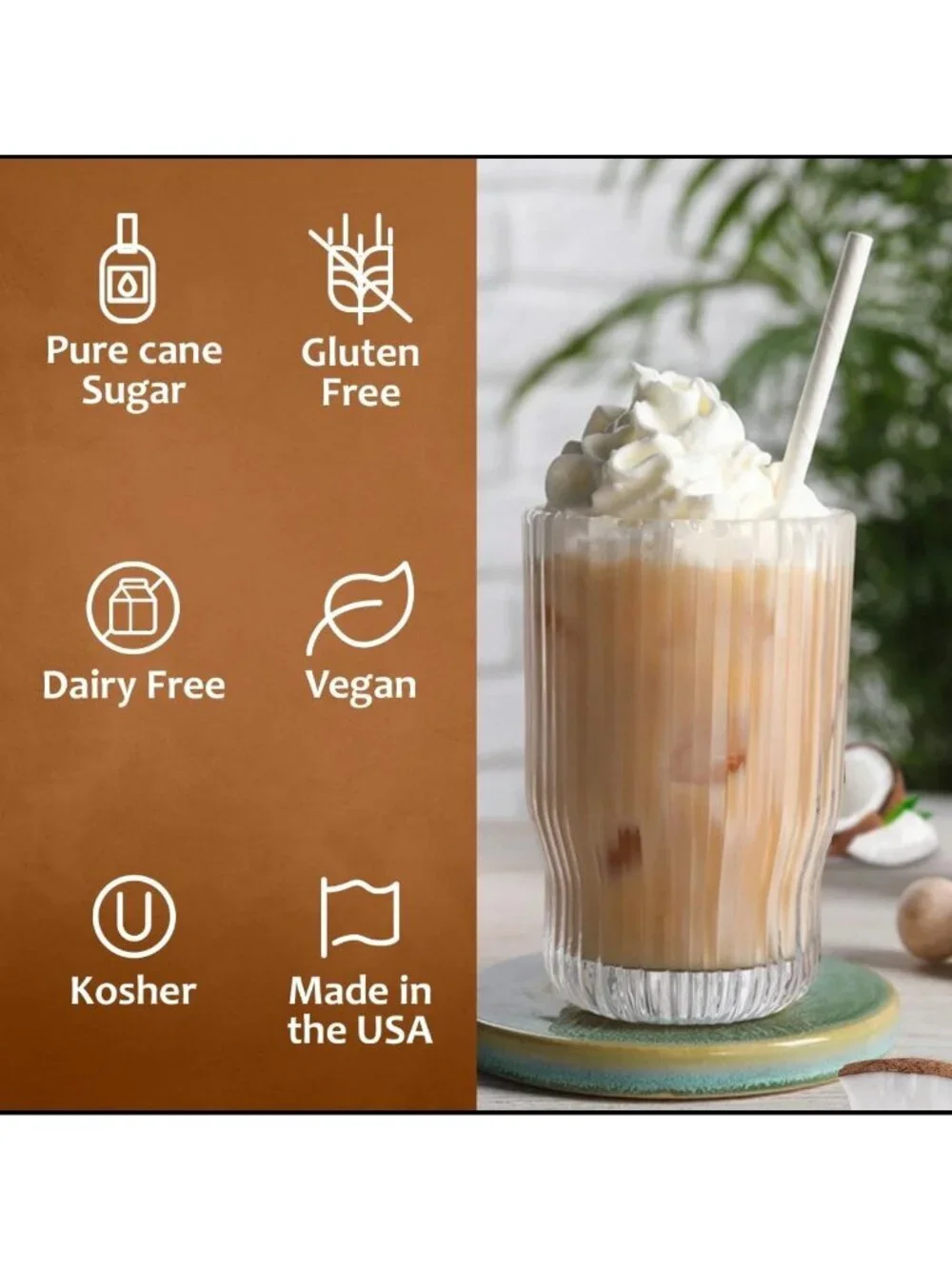 Syruvia Coconut Pure Cane Sugar , Coffee Syrup – 750ml~25.4 fl oz  Exp 8/2027